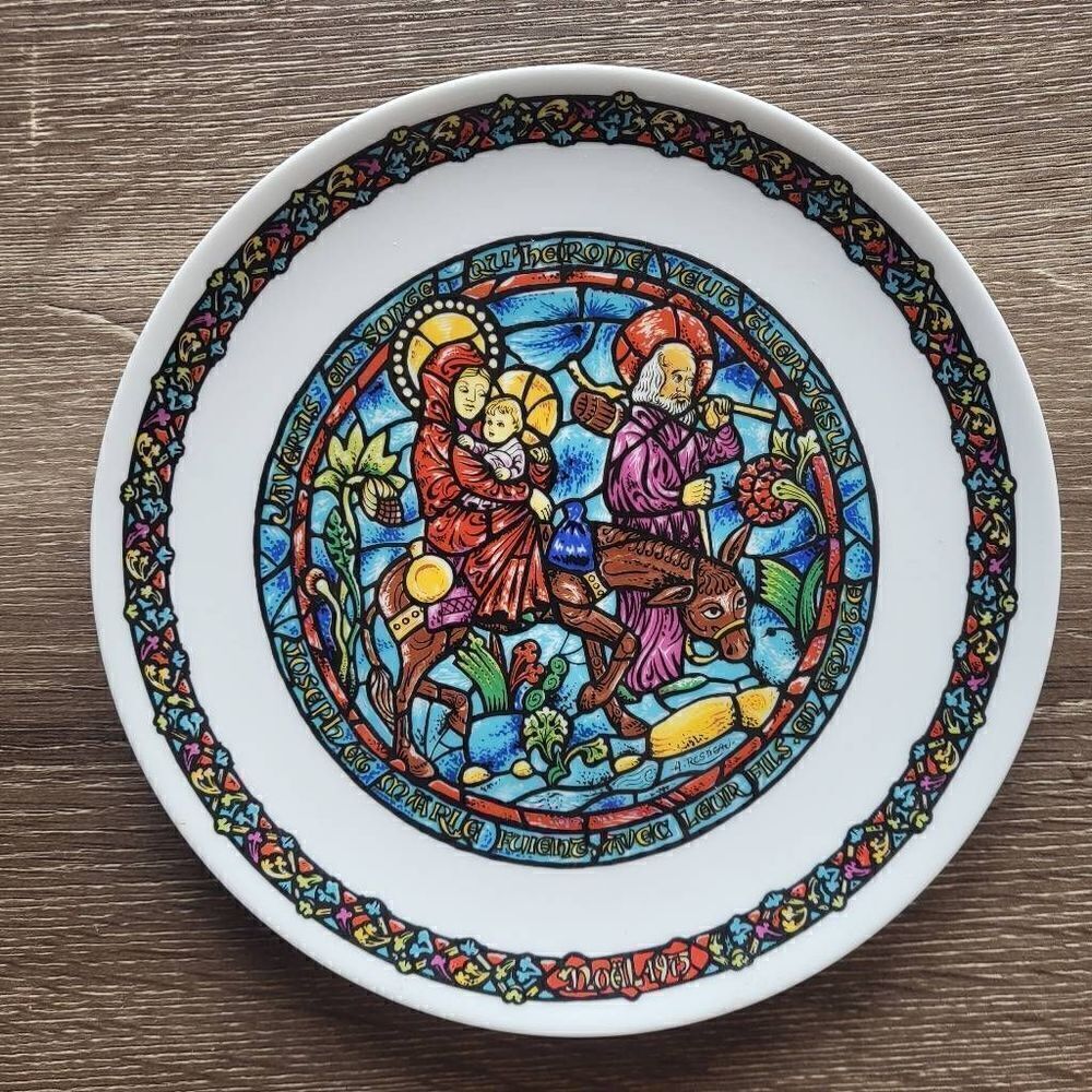 Flight Into Egypt Noel Vitrail Henri D'Arceau Stained Glass Plate Religious